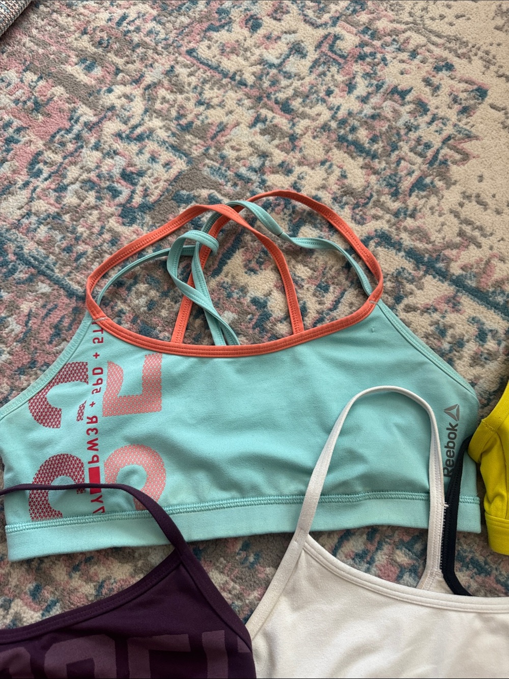 Reebok Women's Sports Bra Pack - Purple, Aqua, Coral, White & Yellow - Picture 3 of 6